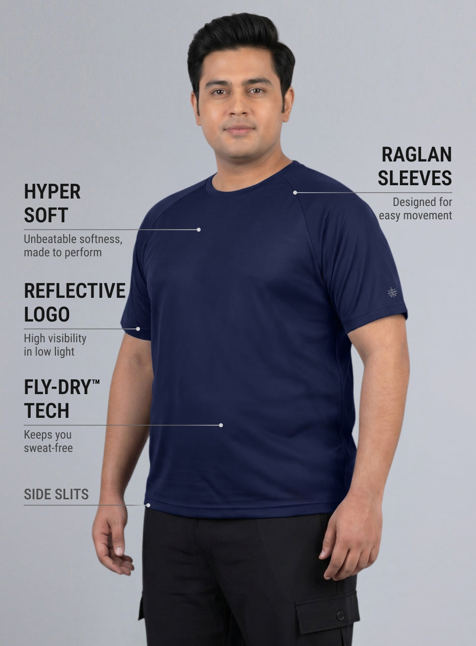 Men's Navy Ultimate Running Plus Size Regular Fit T-shirt