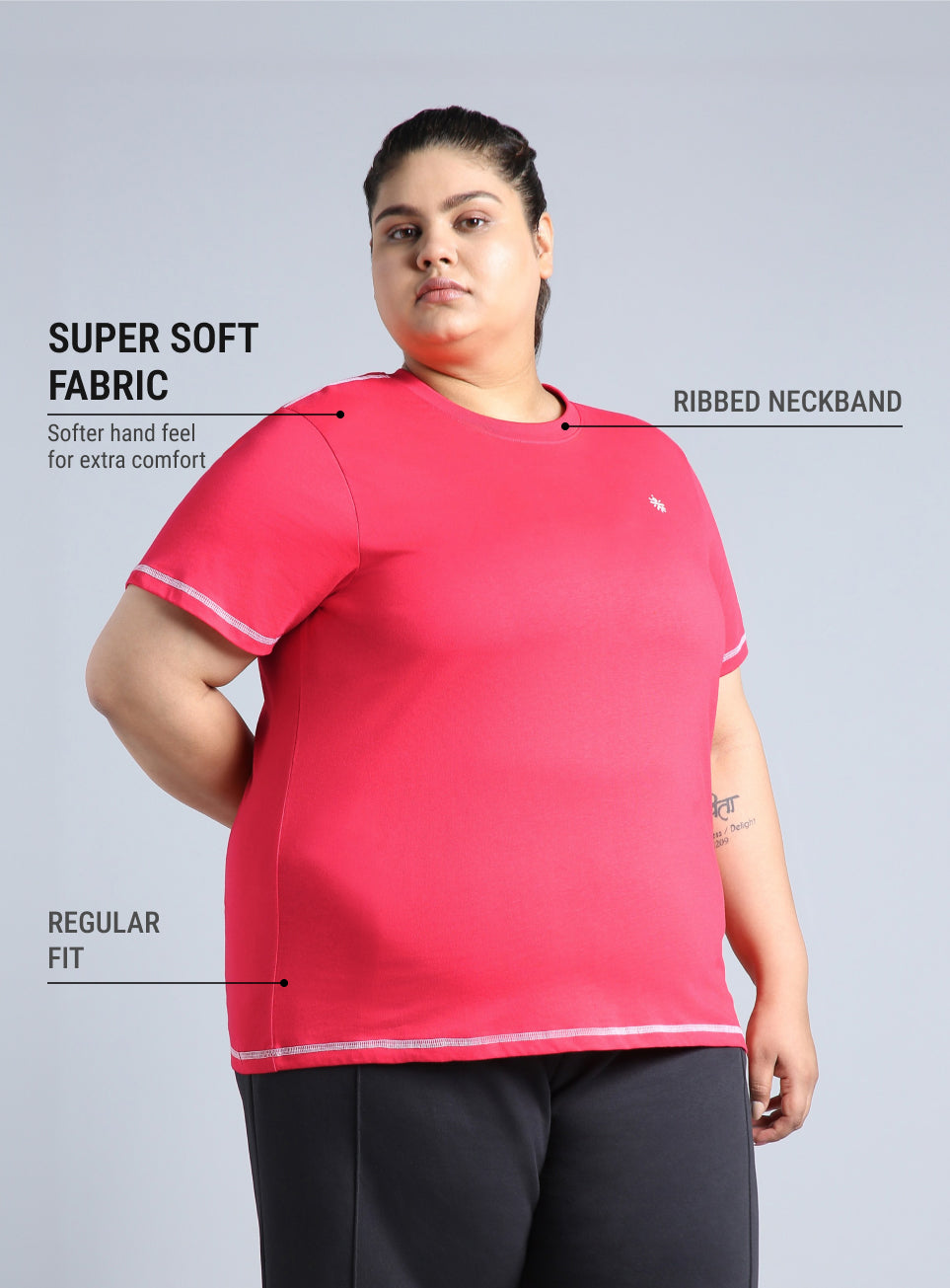 Women's Pink Plus Size Back Vent Athleisure Tee