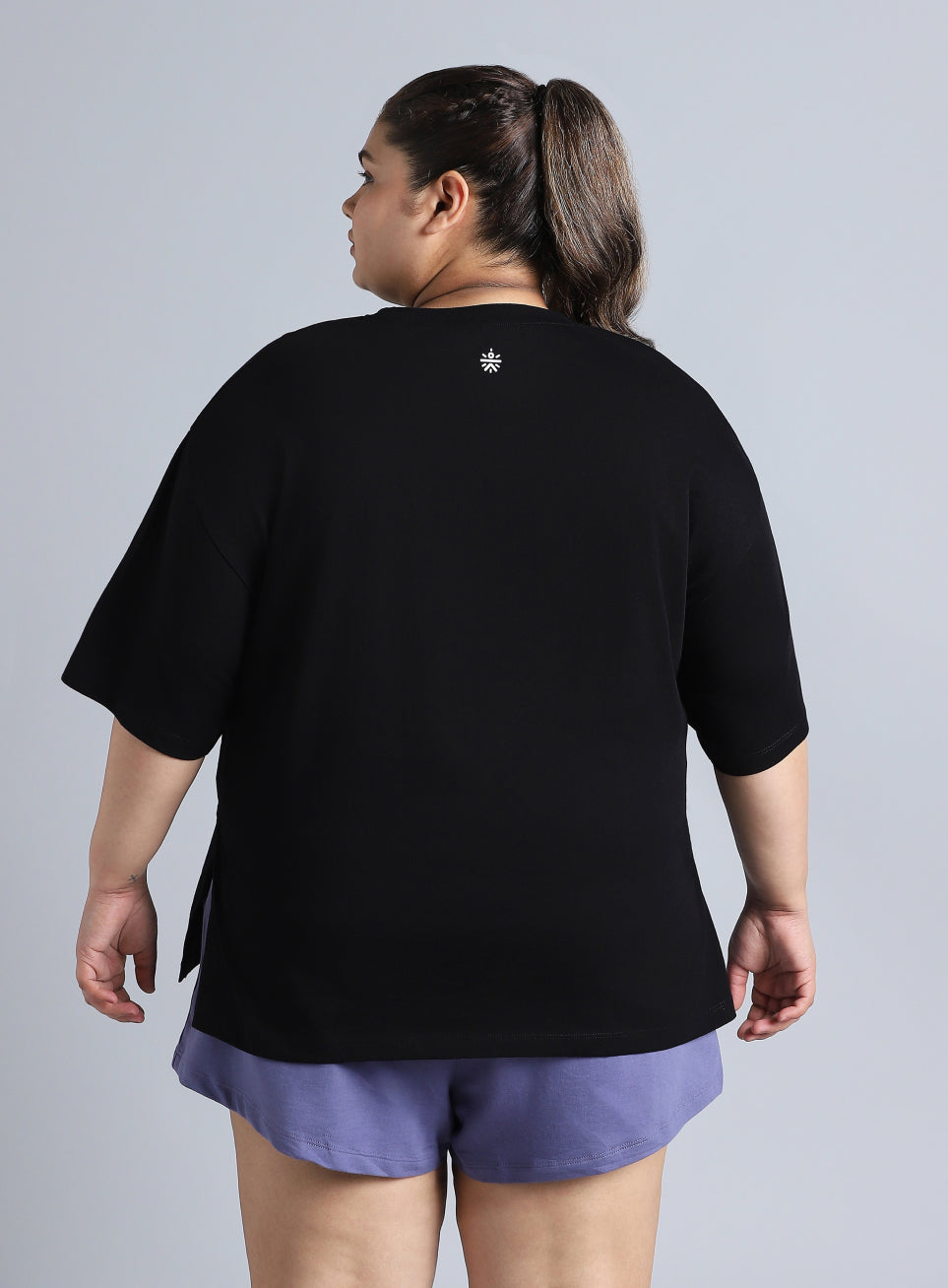 Women's Black Printed Oversized Fit Plus Size T-shirt