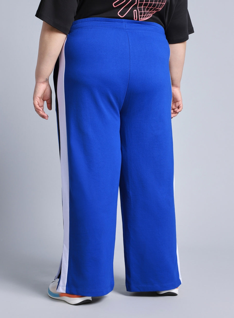 Women's Blue High Slit Straight Fit Plus Size Trackpants