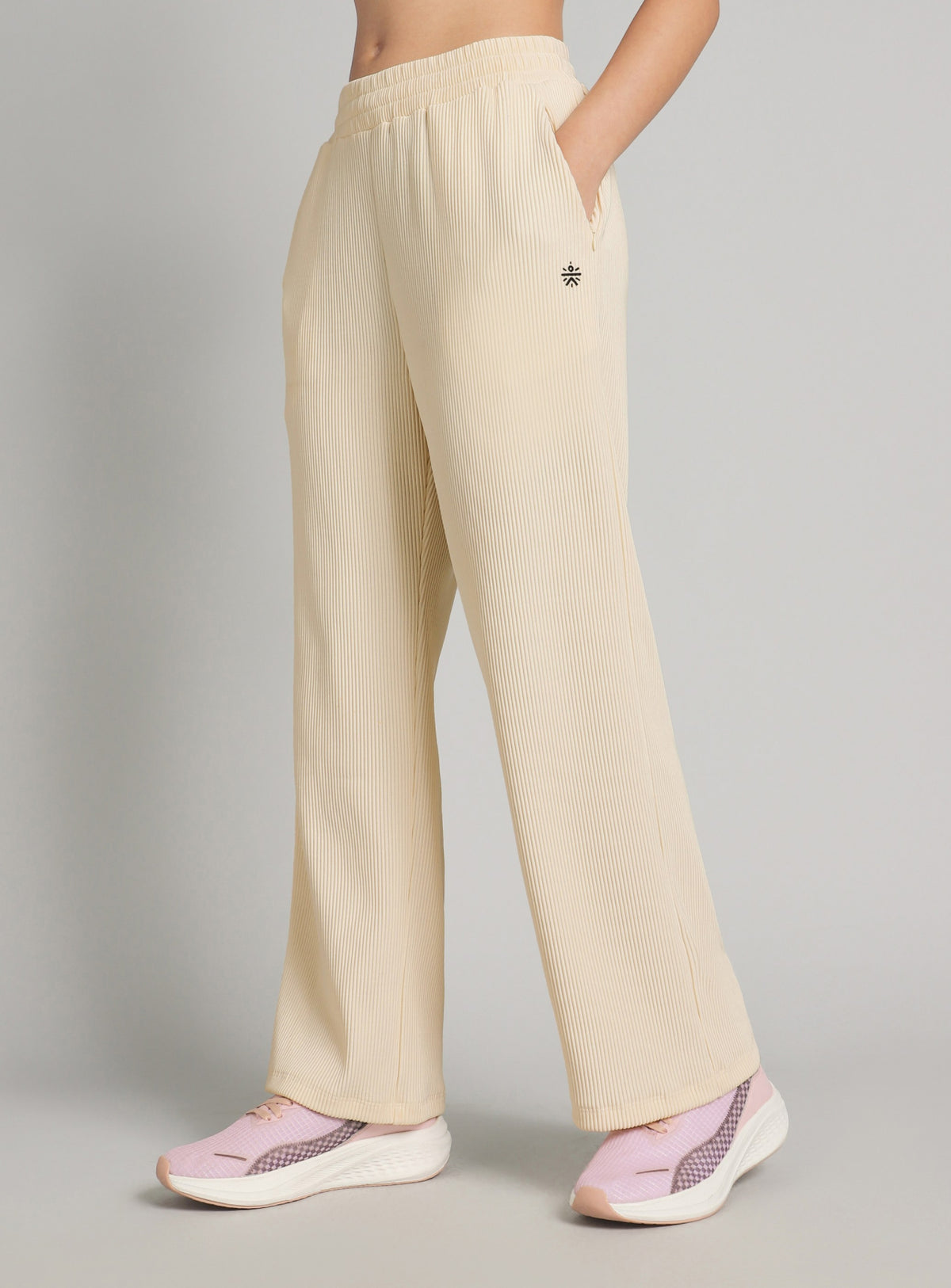 Womne's Off White Ribbed Move and Flow Trackpants