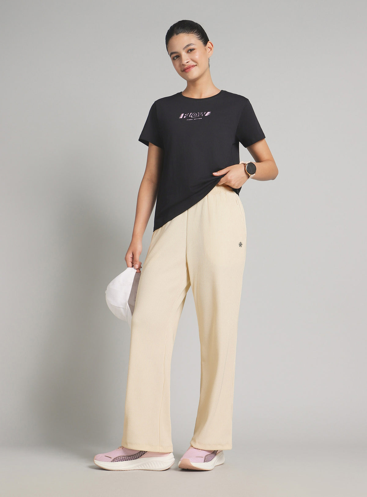 Womne's Off White Ribbed Move and Flow Trackpants