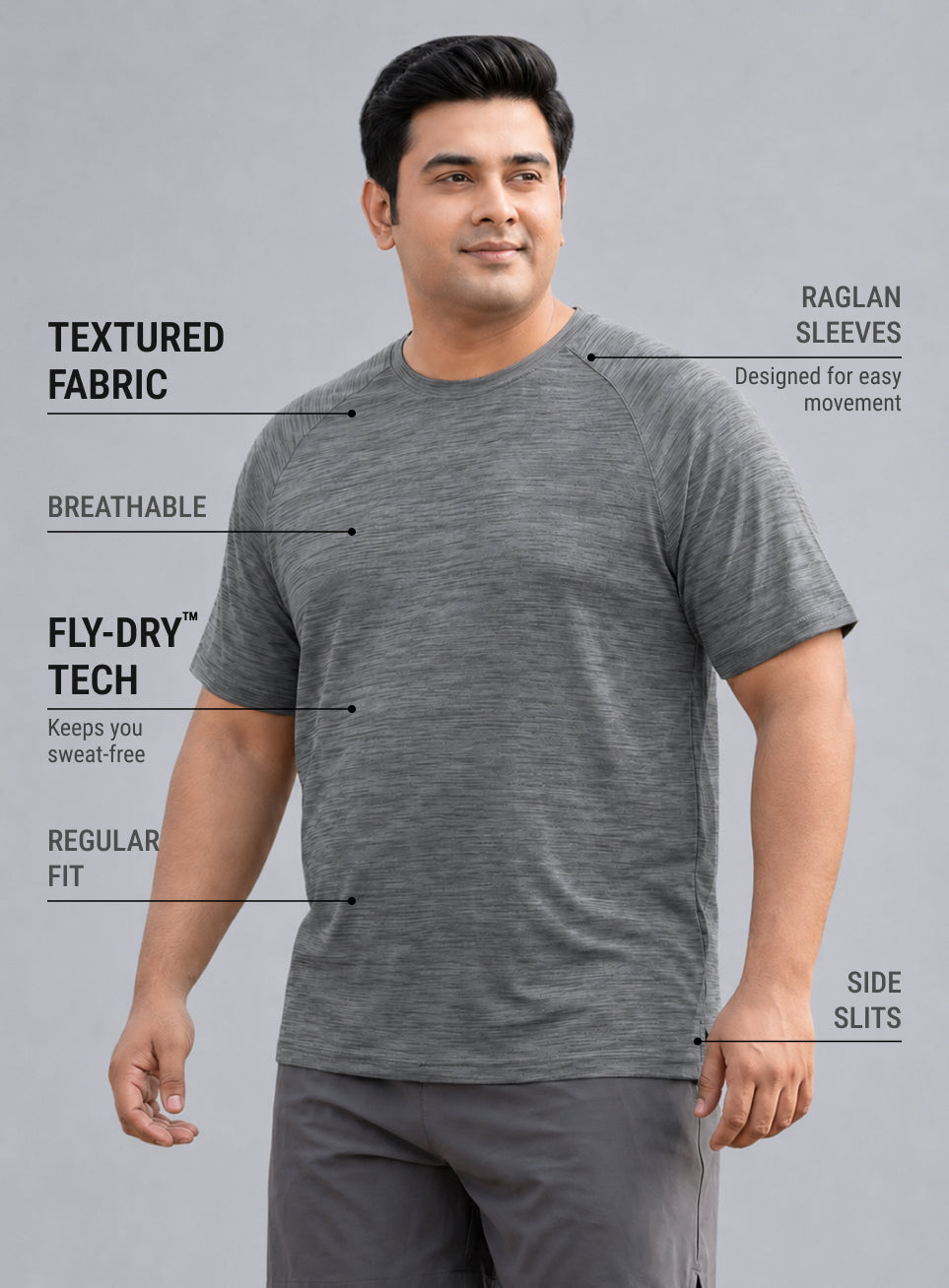 Men's Black Textured Performance T-shirt