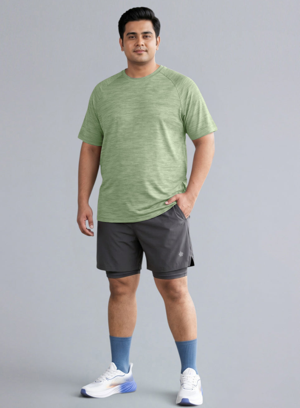 Men's Green Textured Performance Plus Size T-shirt