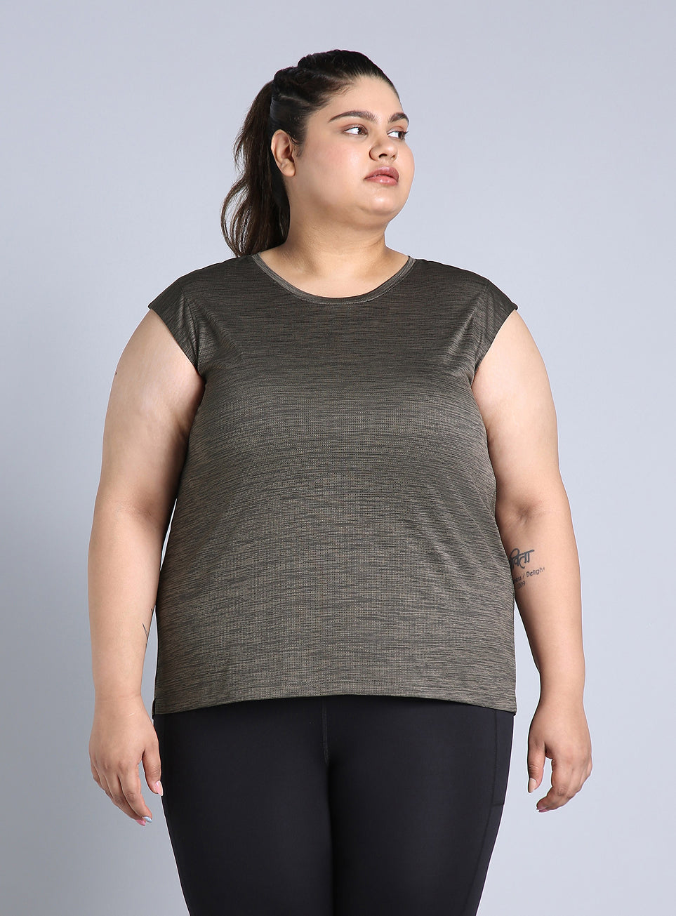 Women's Charcoal Melange Plus Size Training Tee