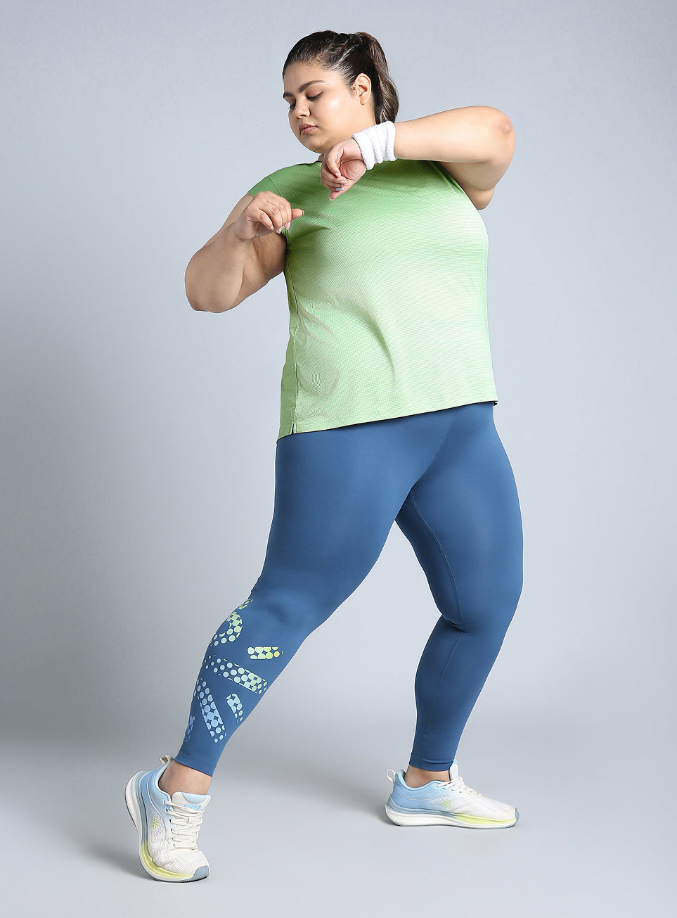 Women's Green Melange Plus Size Training Tee