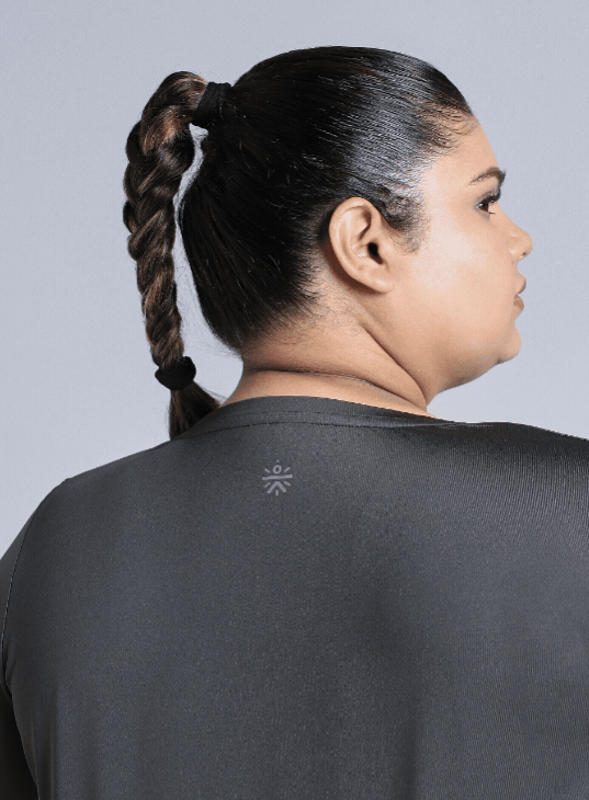Women's Grey Full Sleeve Plus Size Training T-shirt
