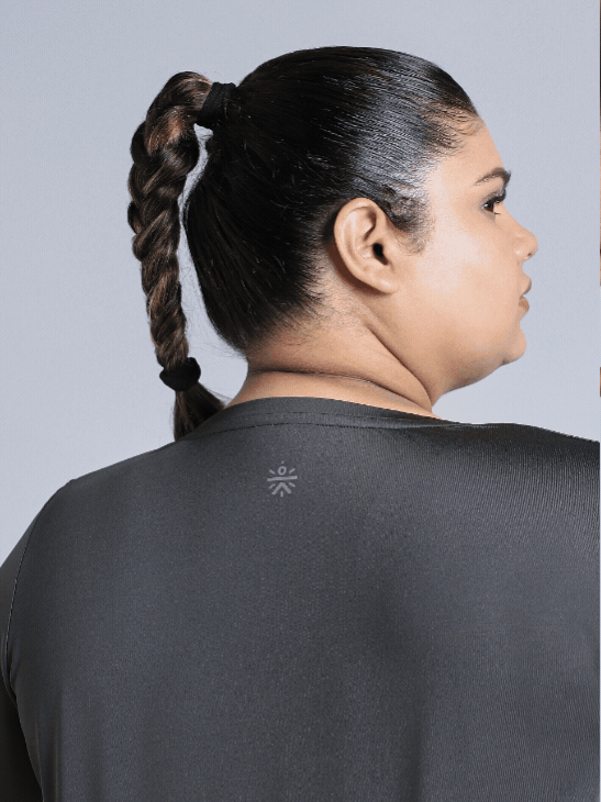 Women's Grey Full Sleeve Plus Size Training T-shirt