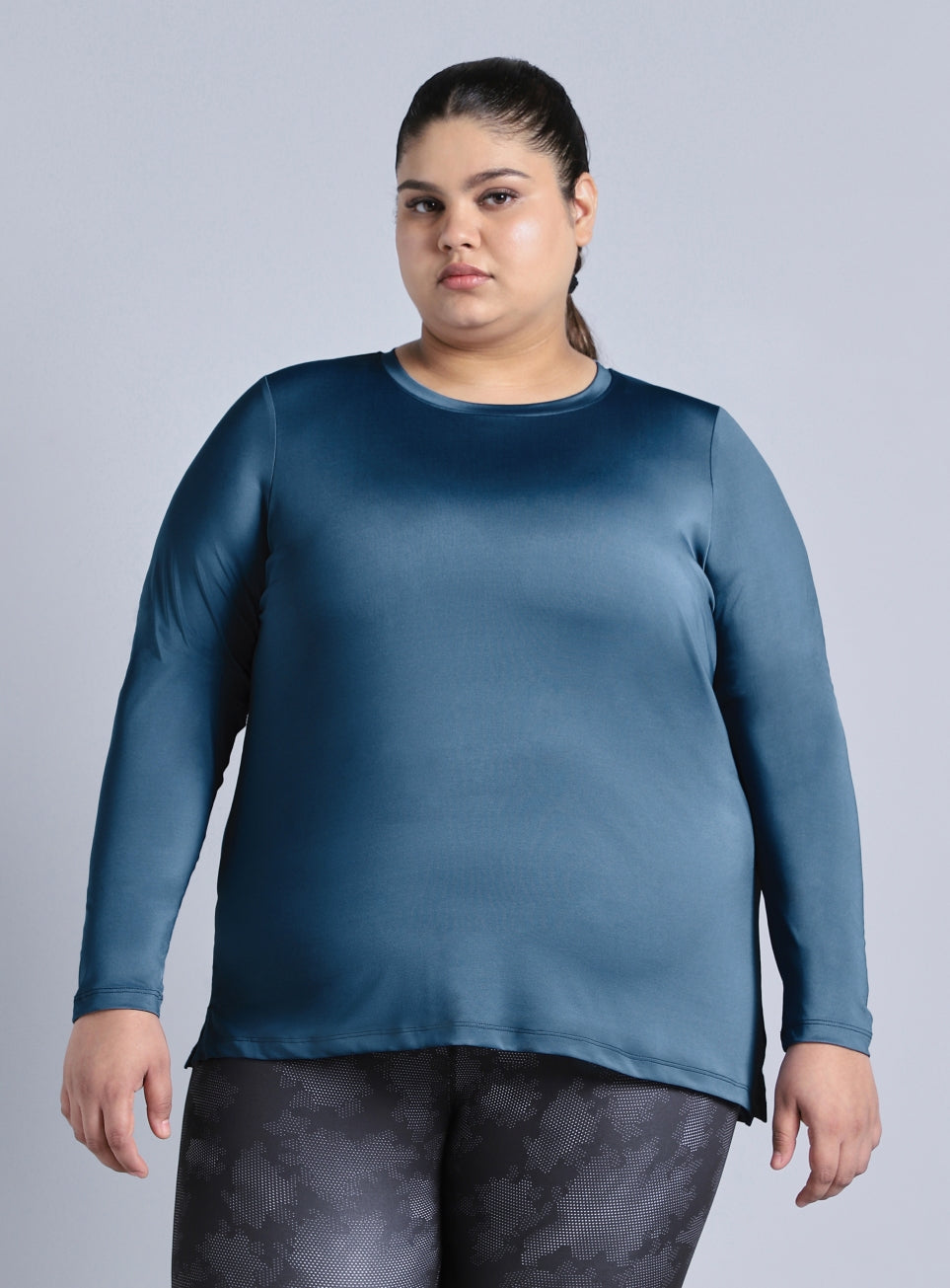 Women's Blue Full Sleeve Plus Size Training T-shirt