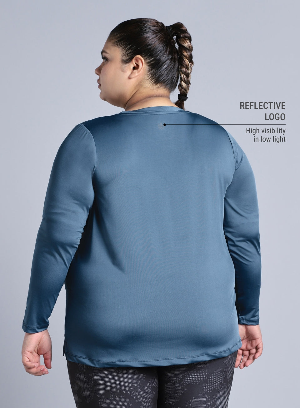 Women's Blue Full Sleeve Plus Size Training T-shirt