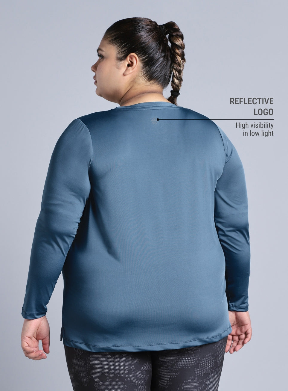 Women's Blue Full Sleeve Plus Size Training T-shirt