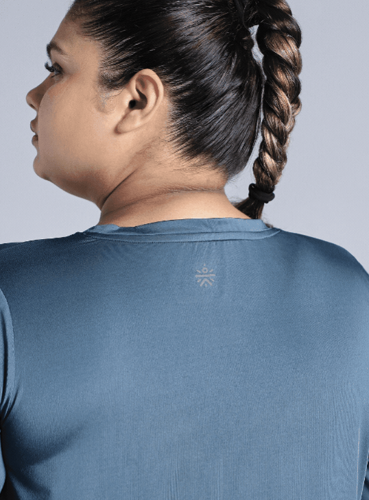 Women's Blue Full Sleeve Plus Size Training T-shirt