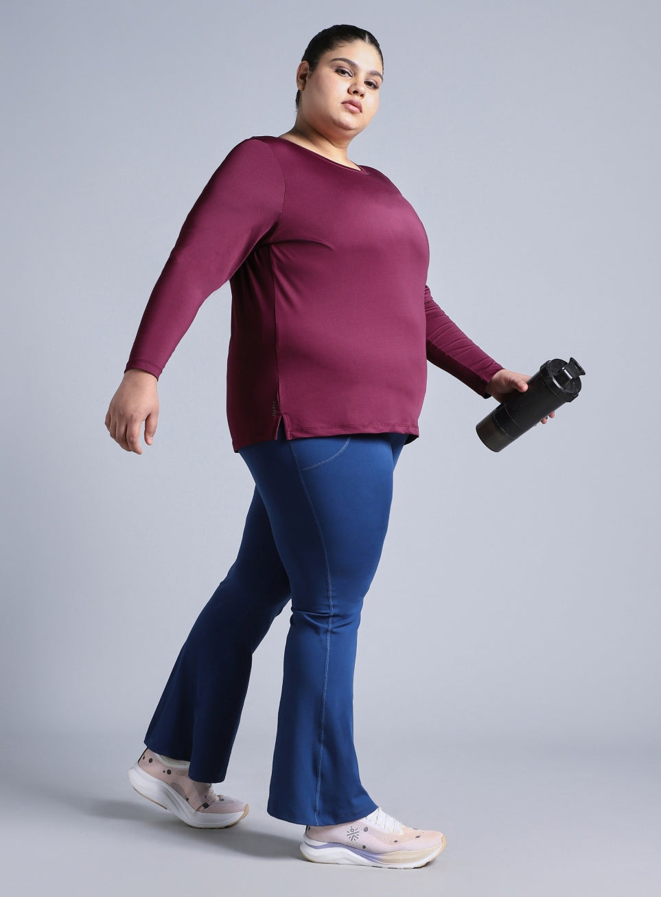 Women's Wine Full Sleeve Plus Size Training T-shirt