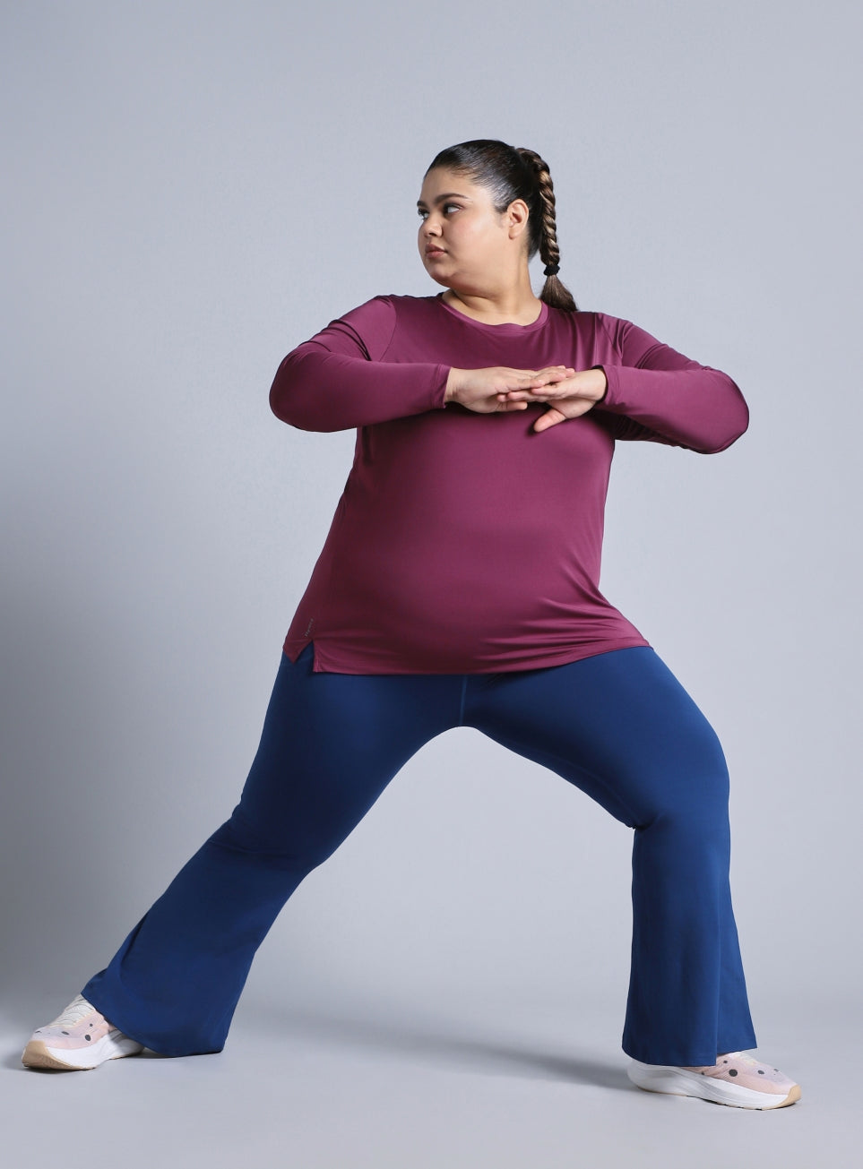Women's Wine Full Sleeve Plus Size Training T-shirt