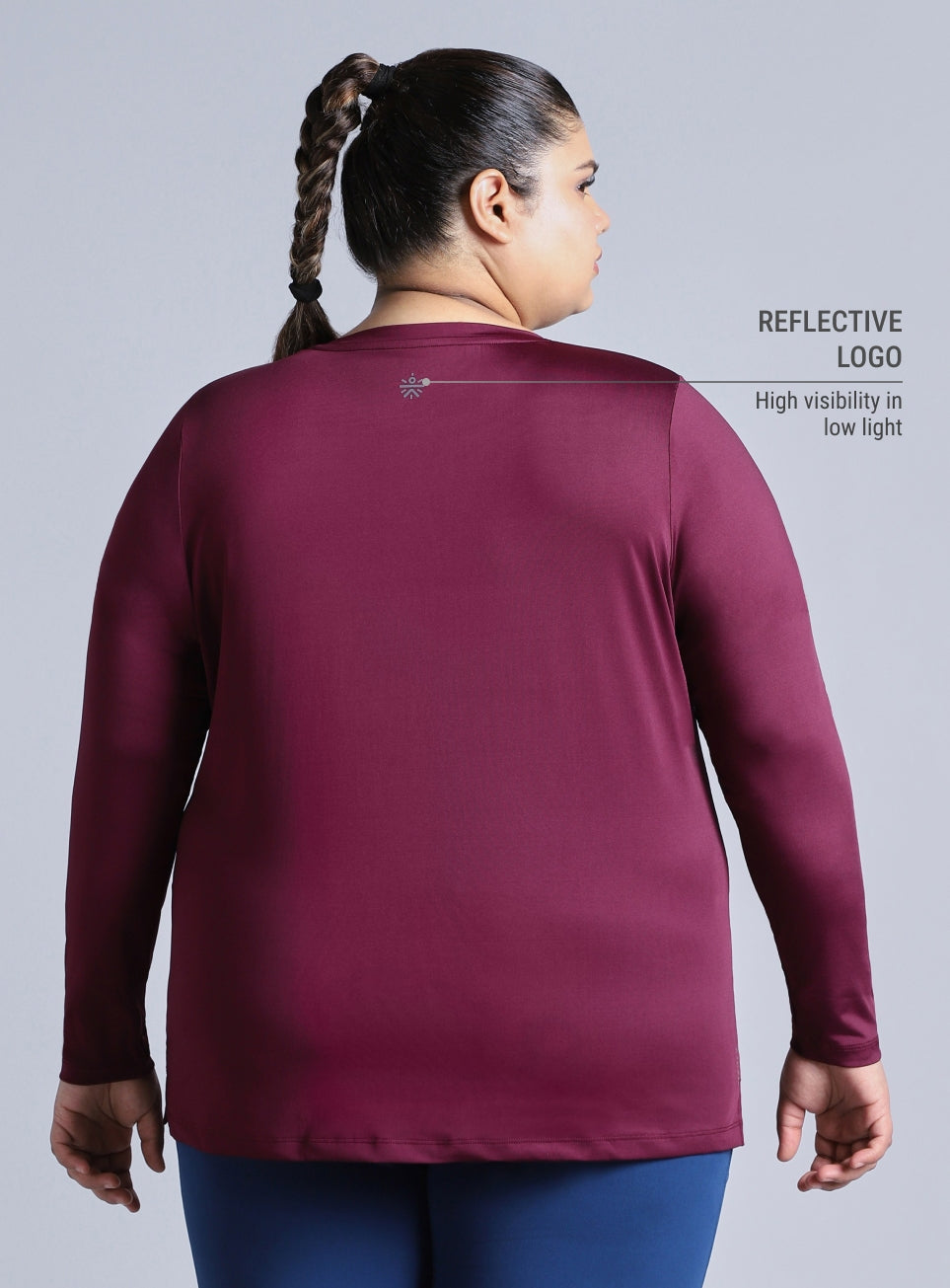 Women's Wine Full Sleeve Plus Size Training T-shirt