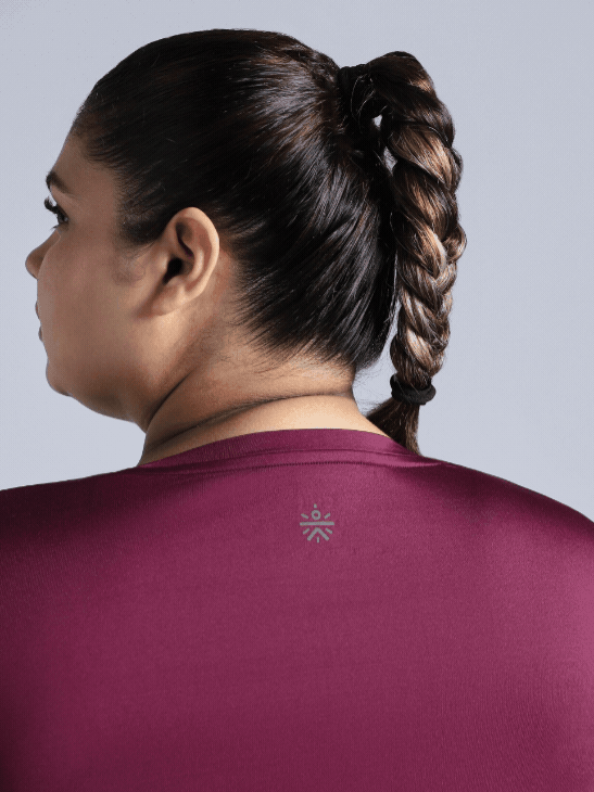 Women's Wine Full Sleeve Plus Size Training T-shirt