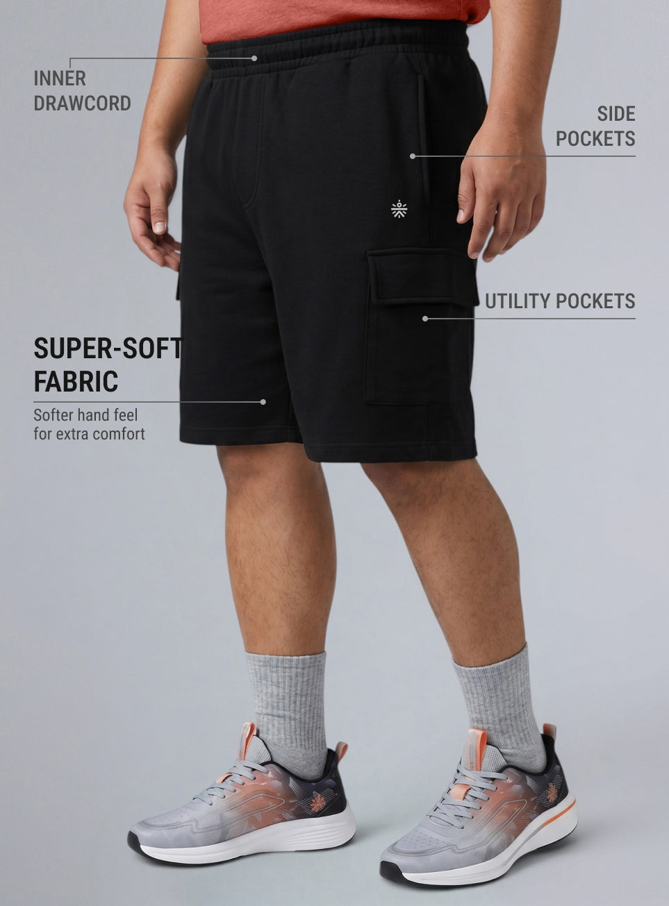Men's Black Move all Day Plus Size Cargo Shorts