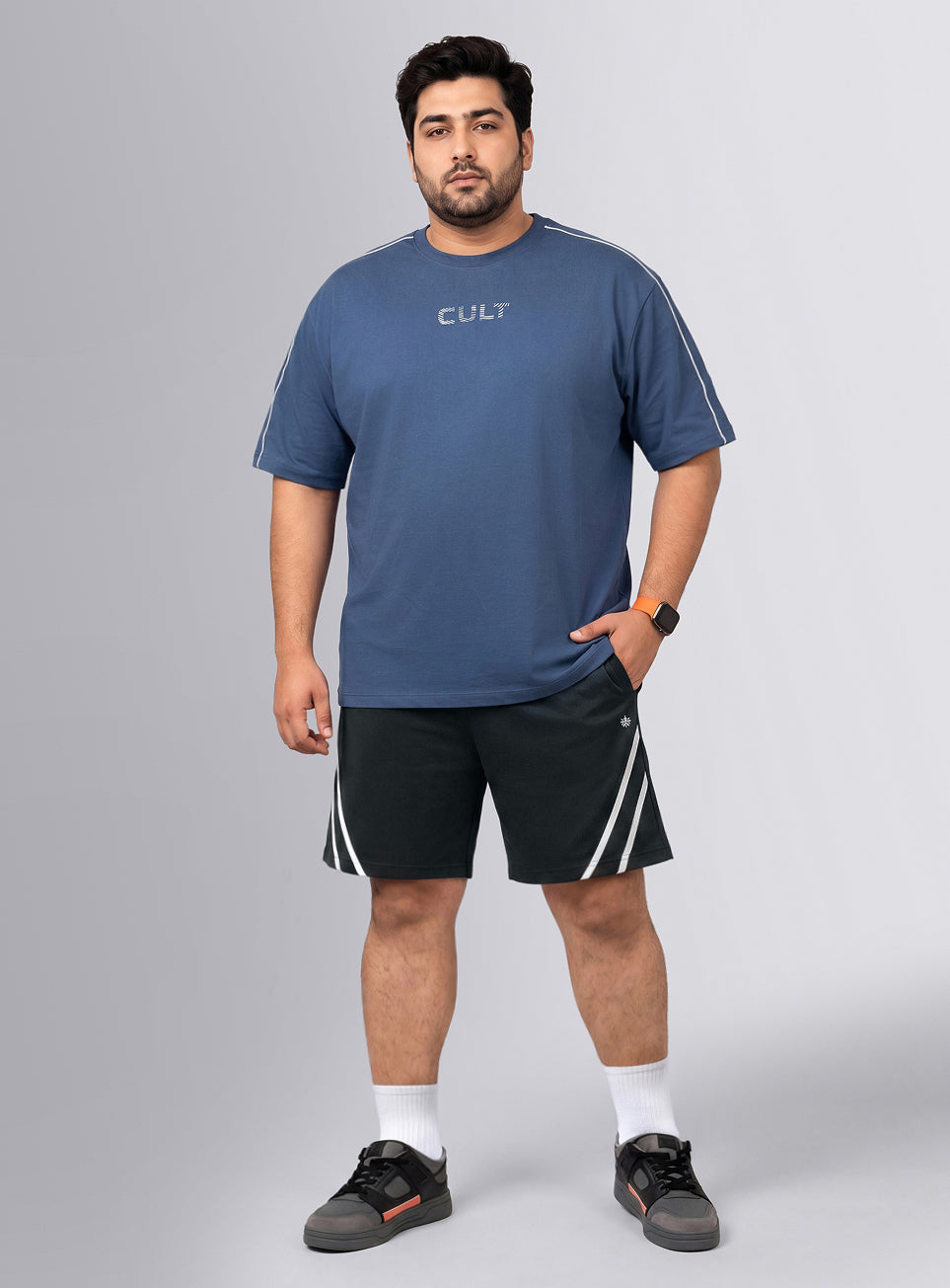 Men's Black Contrast Panel Plus Size Shorts