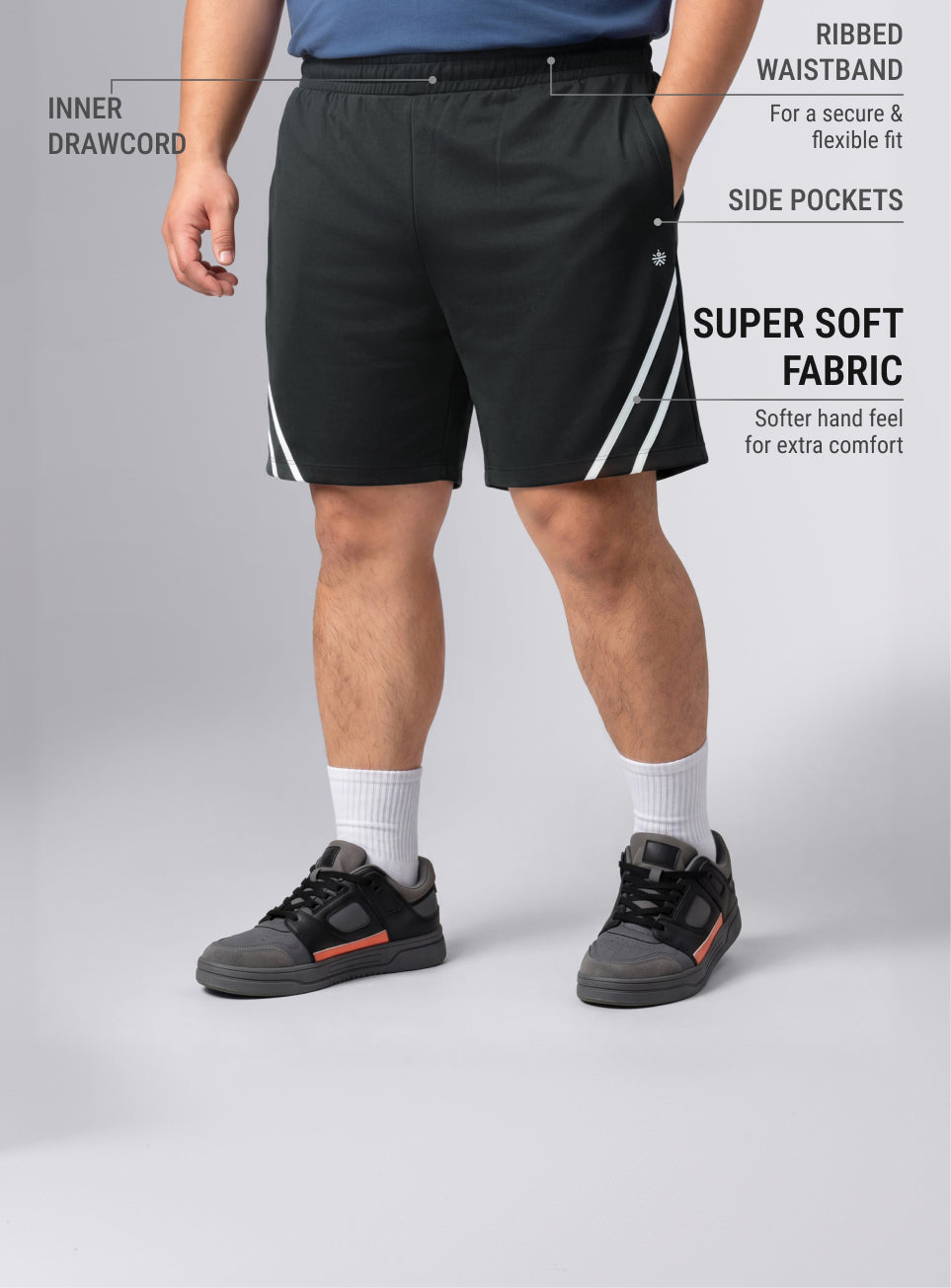 Men's Black Contrast Panel Plus Size Shorts