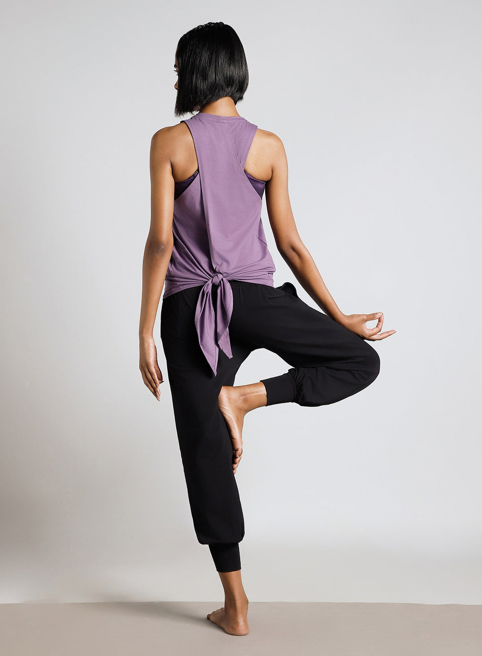 Women's Purple Back Tie-Up Flow Yoga Tank