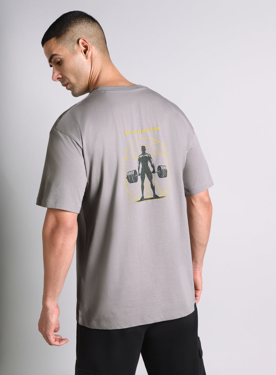 Men's Grey Built-In Motion Graphic Oversized T-shirt