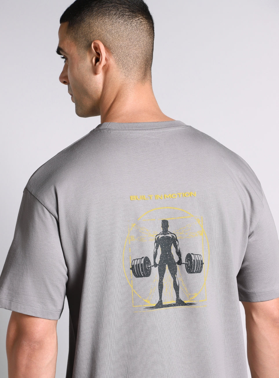 Men's Grey Built-In Motion Graphic Oversized T-shirt