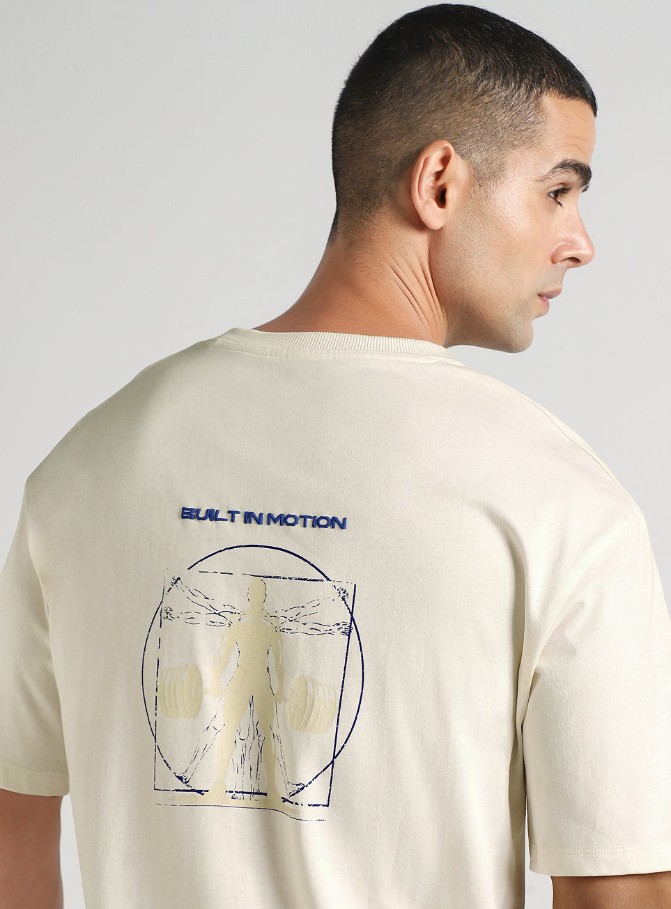 Men's Off White Built-In Motion Graphic Oversized T-shirt