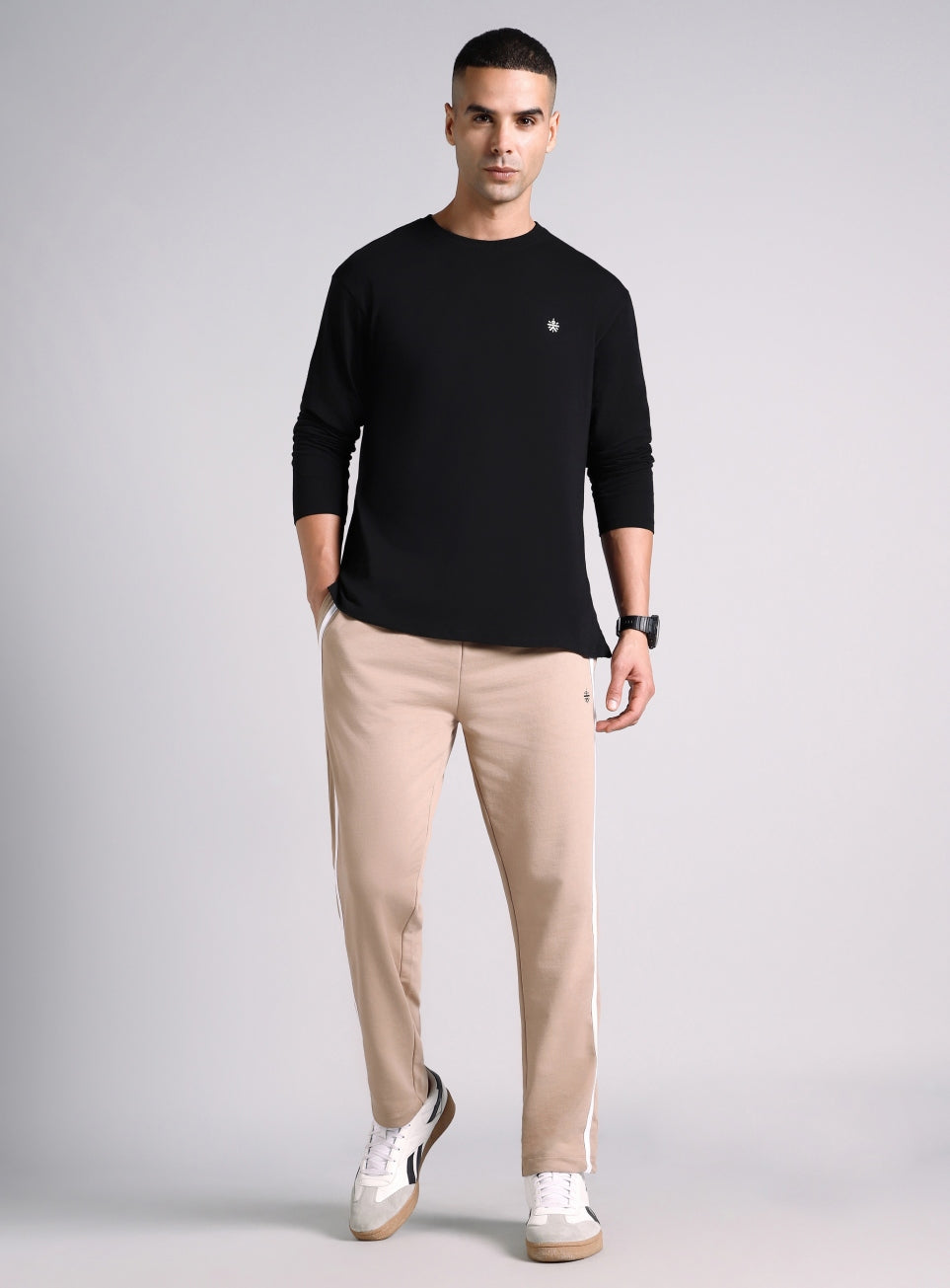 Men's Black V-Man Relaxed Fit Full Sleeve T-shirt