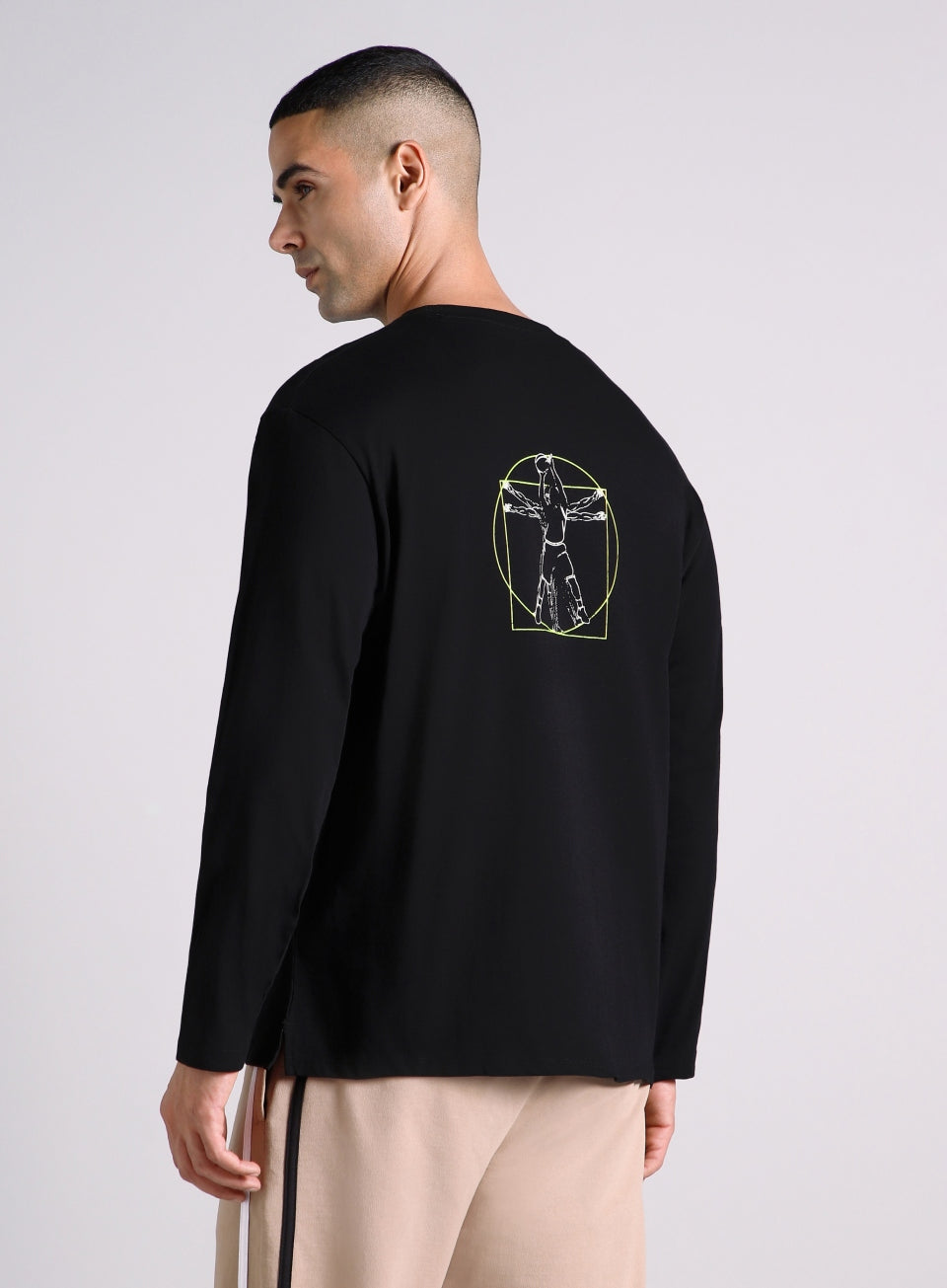 Men's Black V-Man Relaxed Fit Full Sleeve T-shirt