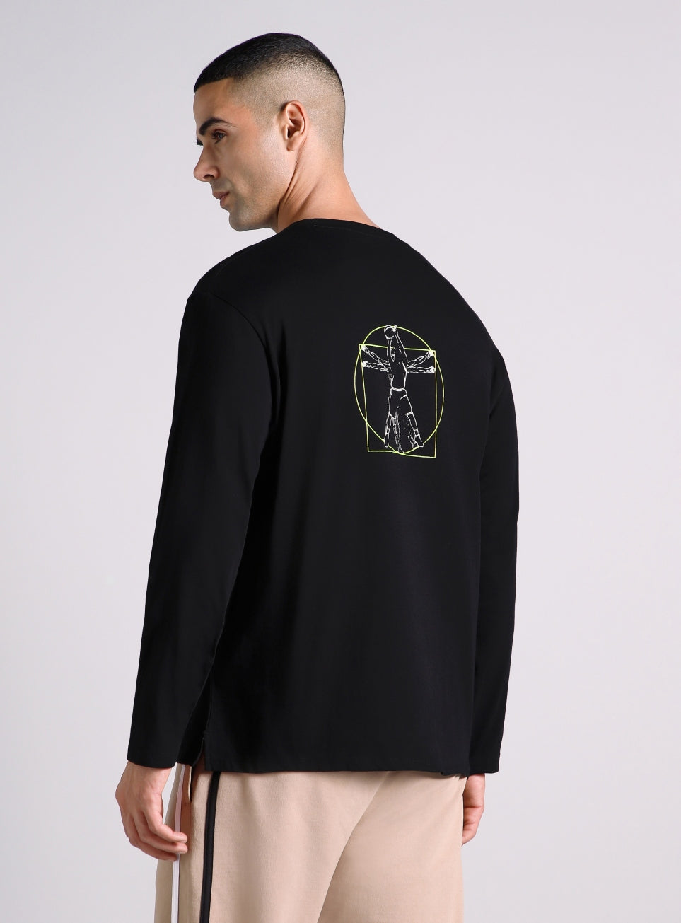 Men's Black V-Man Relaxed Fit Full Sleeve T-shirt