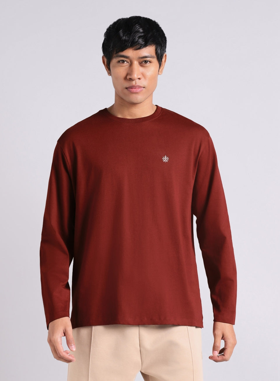 Men's Maroon V-man Relaxed Fit Full Sleeve T-shirt