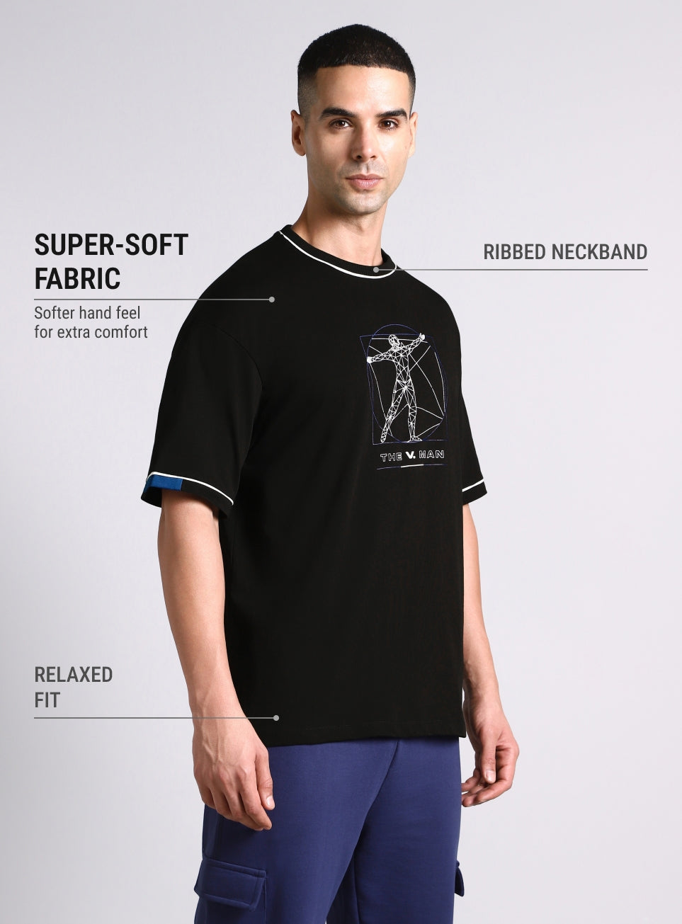 Men's Black V-Man Relaxed Fit Graphic T-shirt