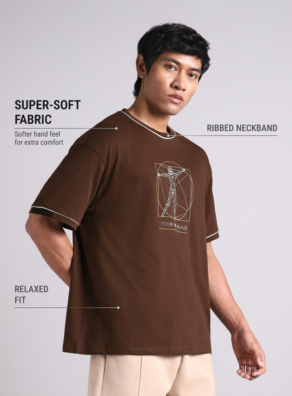 Men's Brown V-Man Relaxed Fit Graphic T-shirt