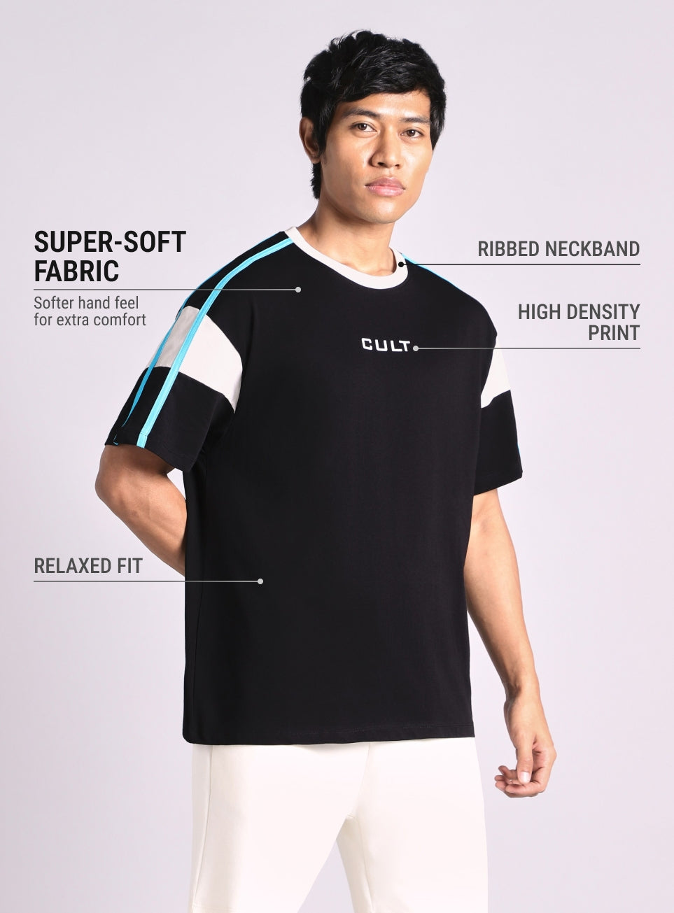 Men's Black Colorblock Panel T-shirt