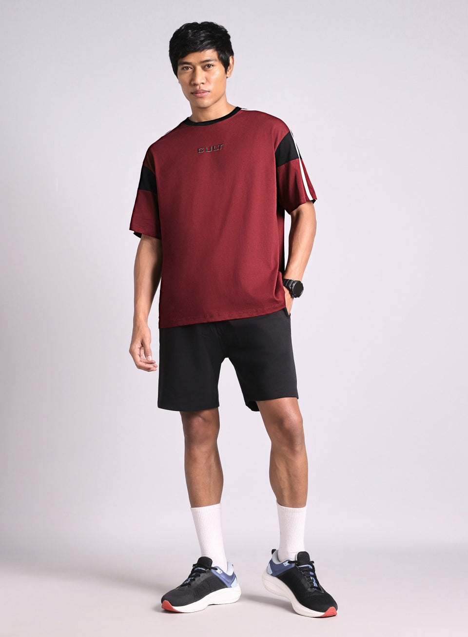 Men's Maroon Colorblock Panel T-shirt