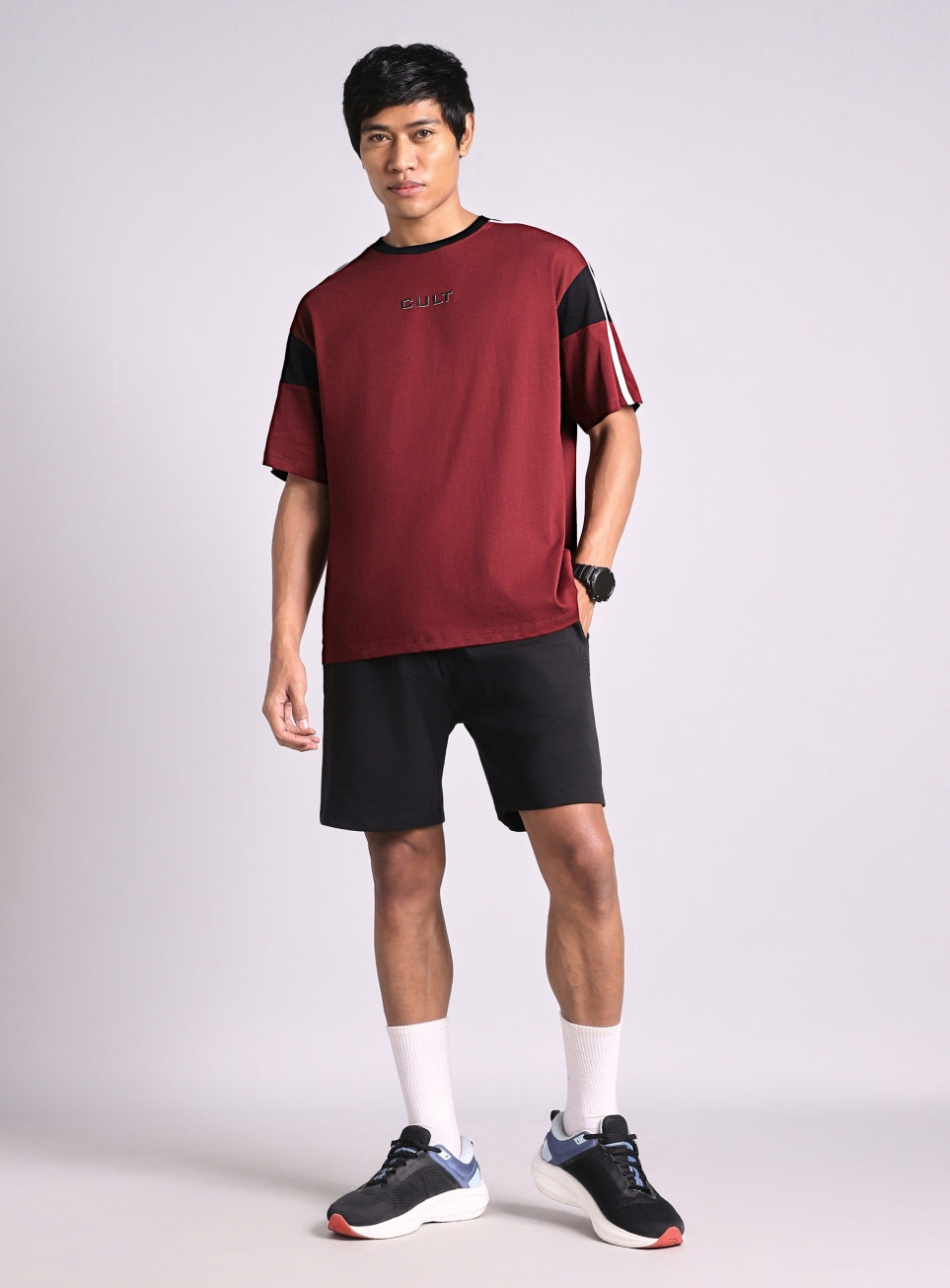 Men's Maroon Colorblock Panel T-shirt