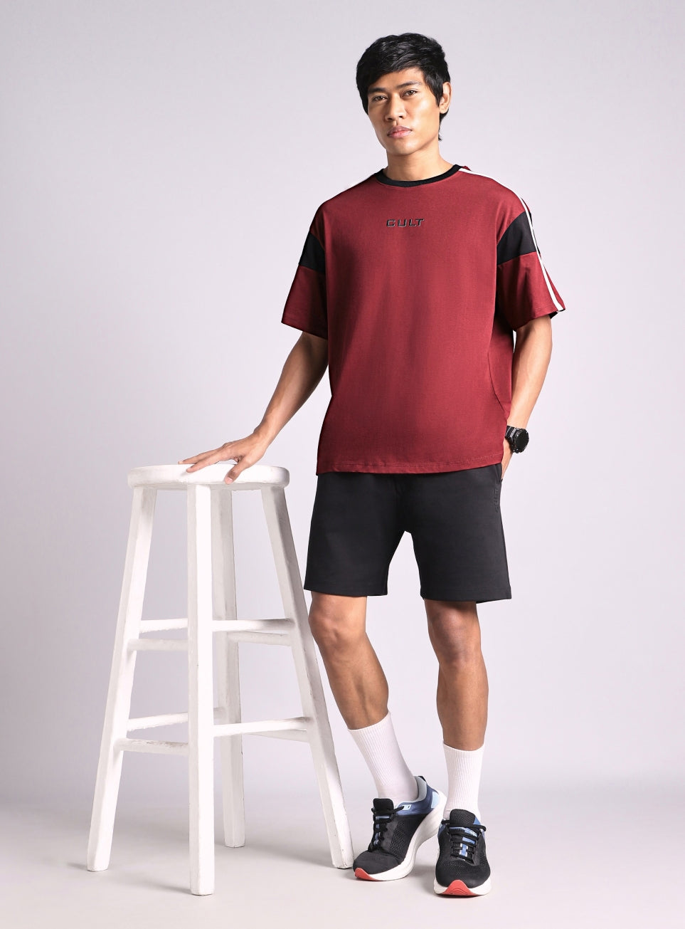 Men's Maroon Colorblock Panel T-shirt