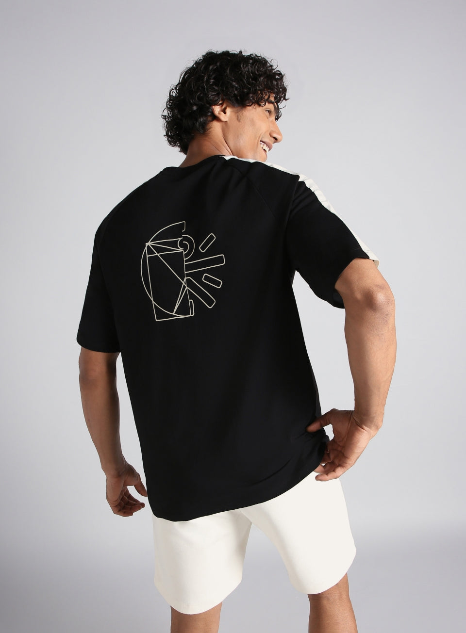Men's Black V-Man Motion Panel Oversized Fit T-shirt