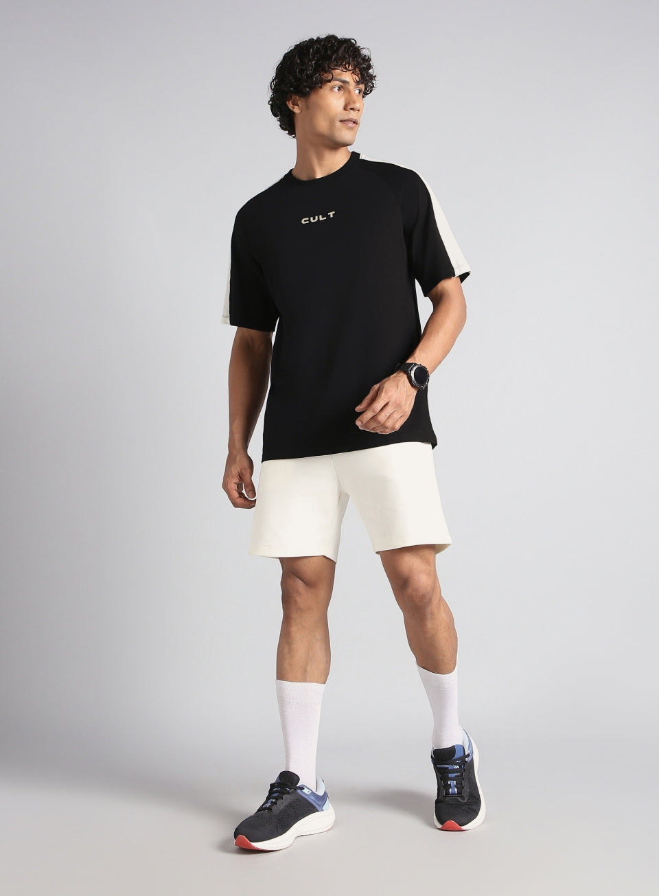 Men's Black V-Man Motion Panel Oversized Fit T-shirt