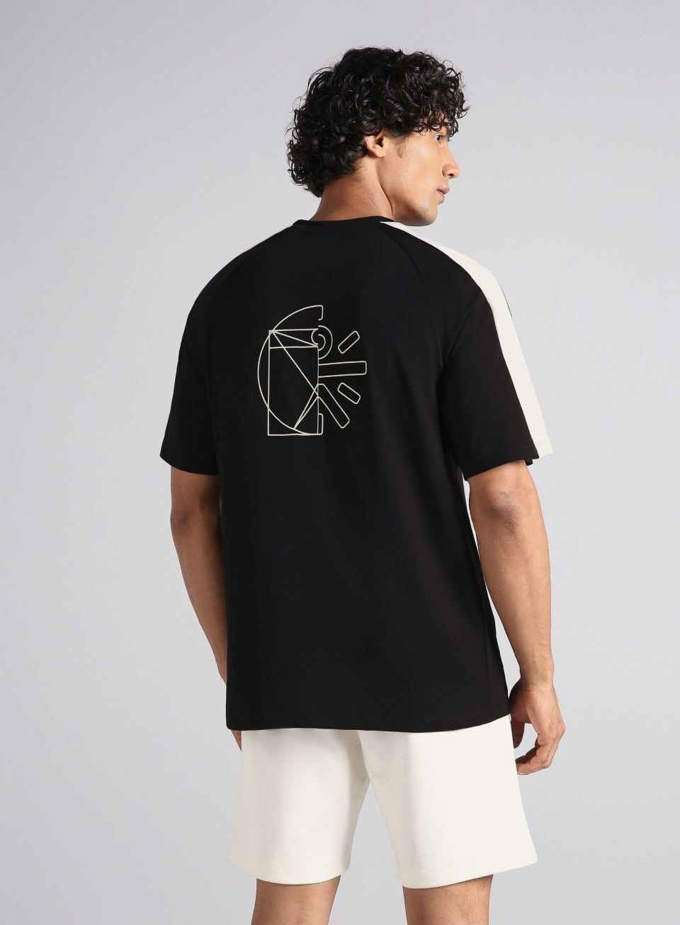 Men's Black V-Man Motion Panel Oversized Fit T-shirt
