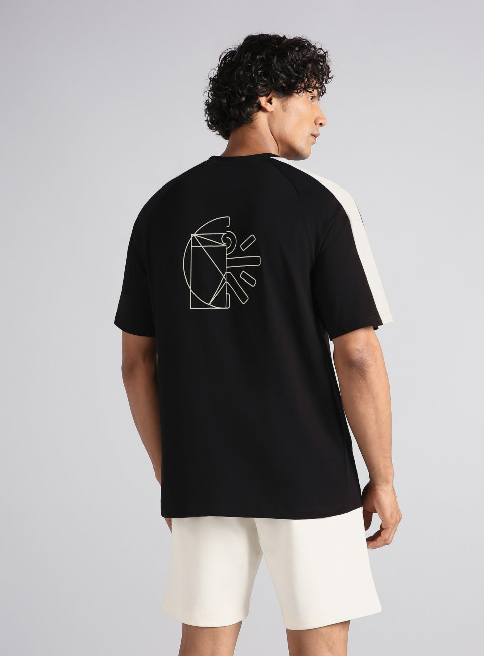 Men's Black V-Man Motion Panel Oversized Fit T-shirt