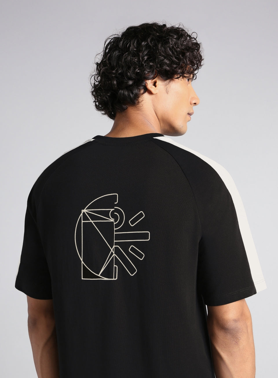 Men's Black V-Man Motion Panel Oversized Fit T-shirt