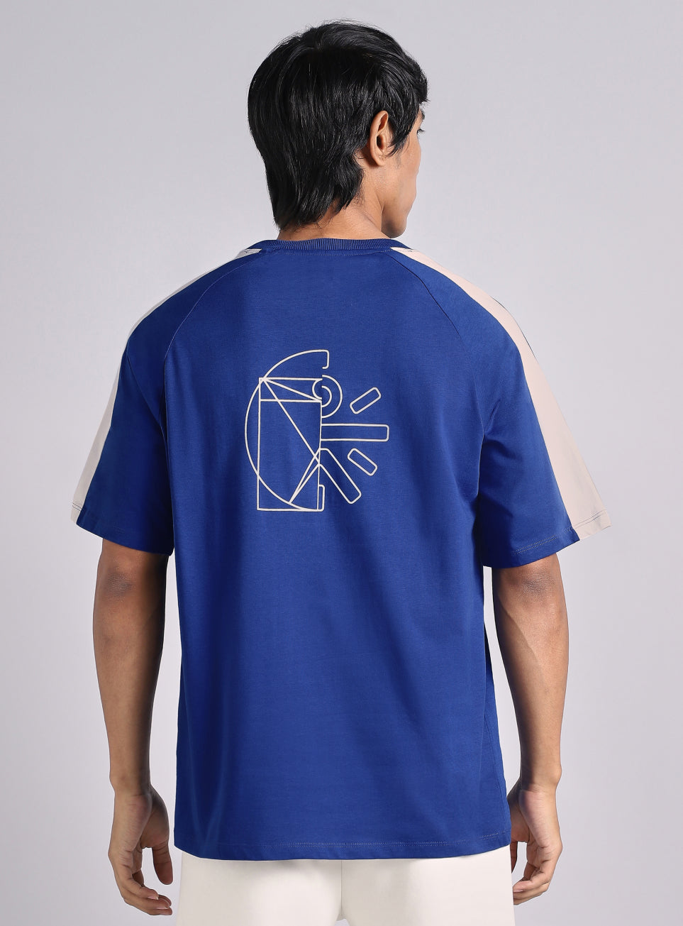 Men's Blue V-man Motion panel Oversized fit T-shirt