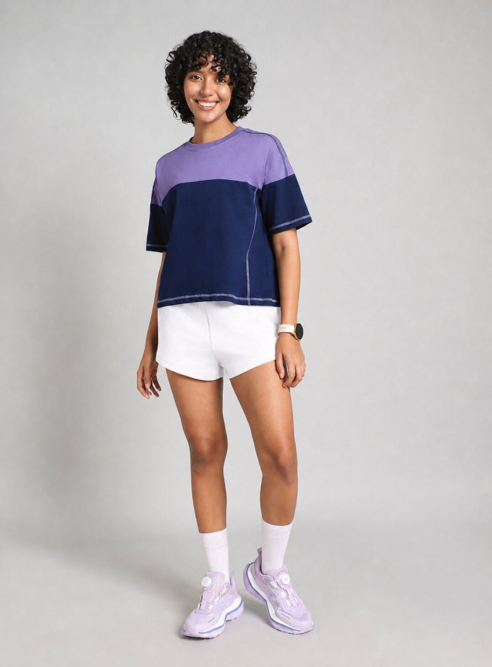 Women's Pink Colourblocked Boxy Fit T-shirt