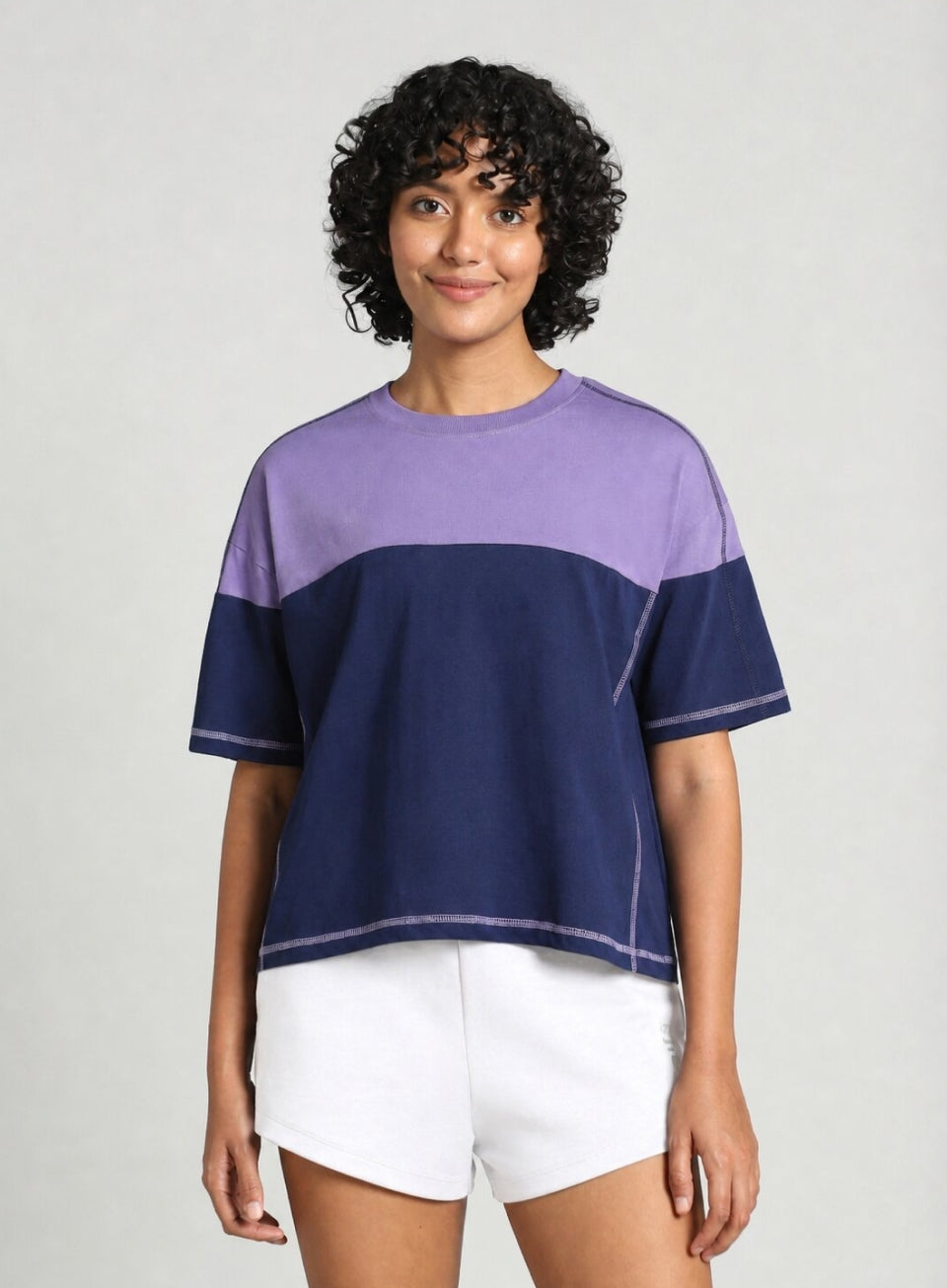 Women's Pink Colourblocked Boxy Fit T-shirt