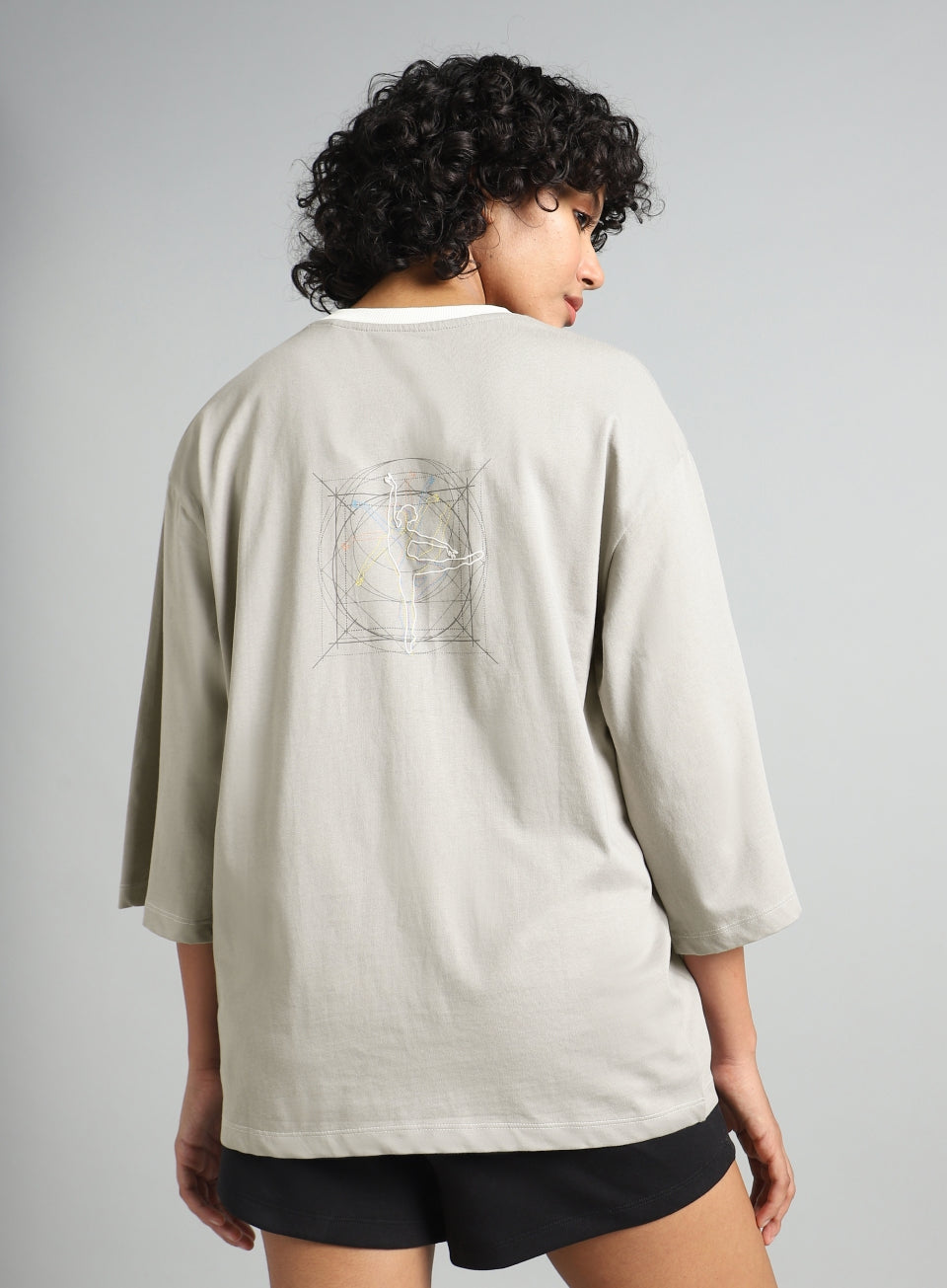 Women's Grey Transition Graphic Oversized T-shirt