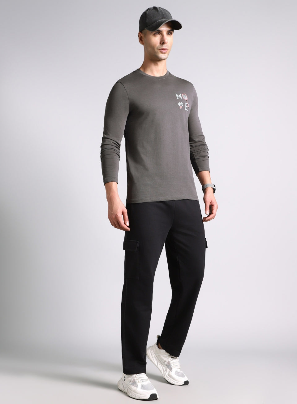 Men's Grey Courtside Print Full Sleeve T-shirt