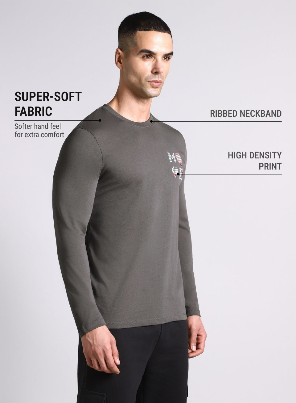 Men's Grey Courtside Print Full Sleeve T-shirt