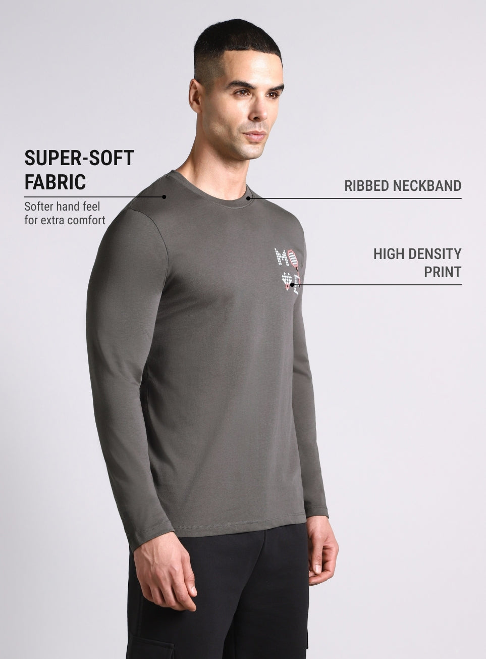 Men's Grey Courtside Print Full Sleeve T-shirt