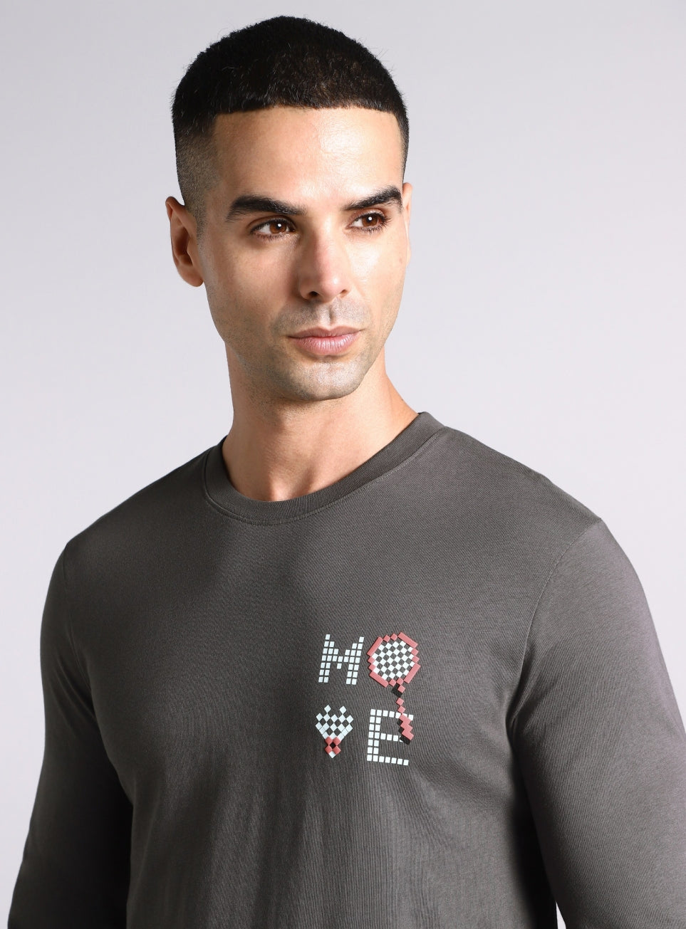 Men's Grey Courtside Print Full Sleeve T-shirt
